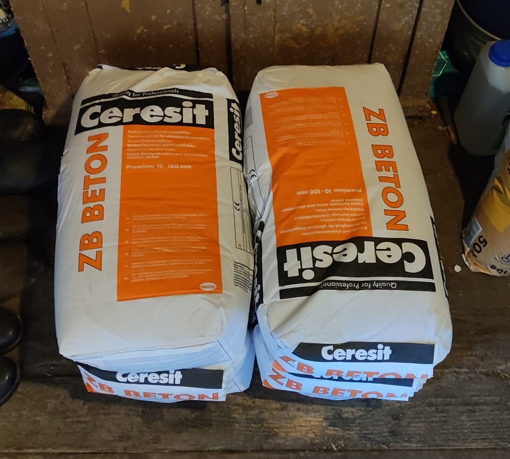 Bags of regular cement for the pizza oven foundation